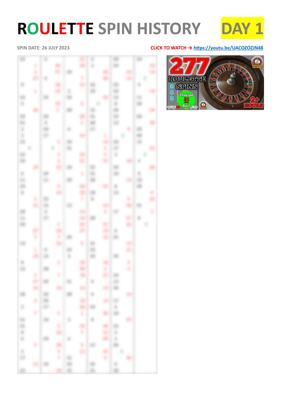 Spin History Database preview from Day 1 to 30, image 1